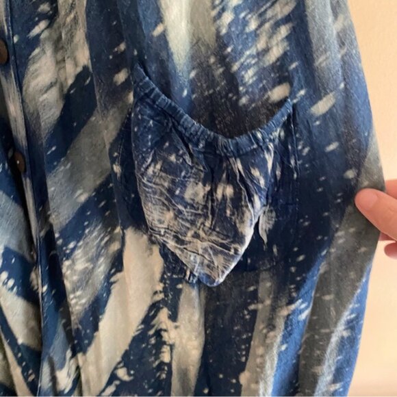 Shiva Fashions Blue Tie-Dye Sleeveless Swing Dress One Size Pocket Boho Festival - Picture 6 of 11